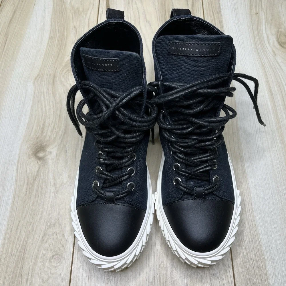 Giuseppe Zanotti Blabber High top Double Lace Mens 42 (US Size 9) Black White